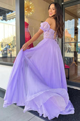 Lavender Lace Evening Dress Long Corset Party Prom Dress Plus size