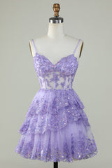 Layered Short 2025 Navy Blue Homecoming Dress Sequins Corset Straps Grad Dress - MyChicDress