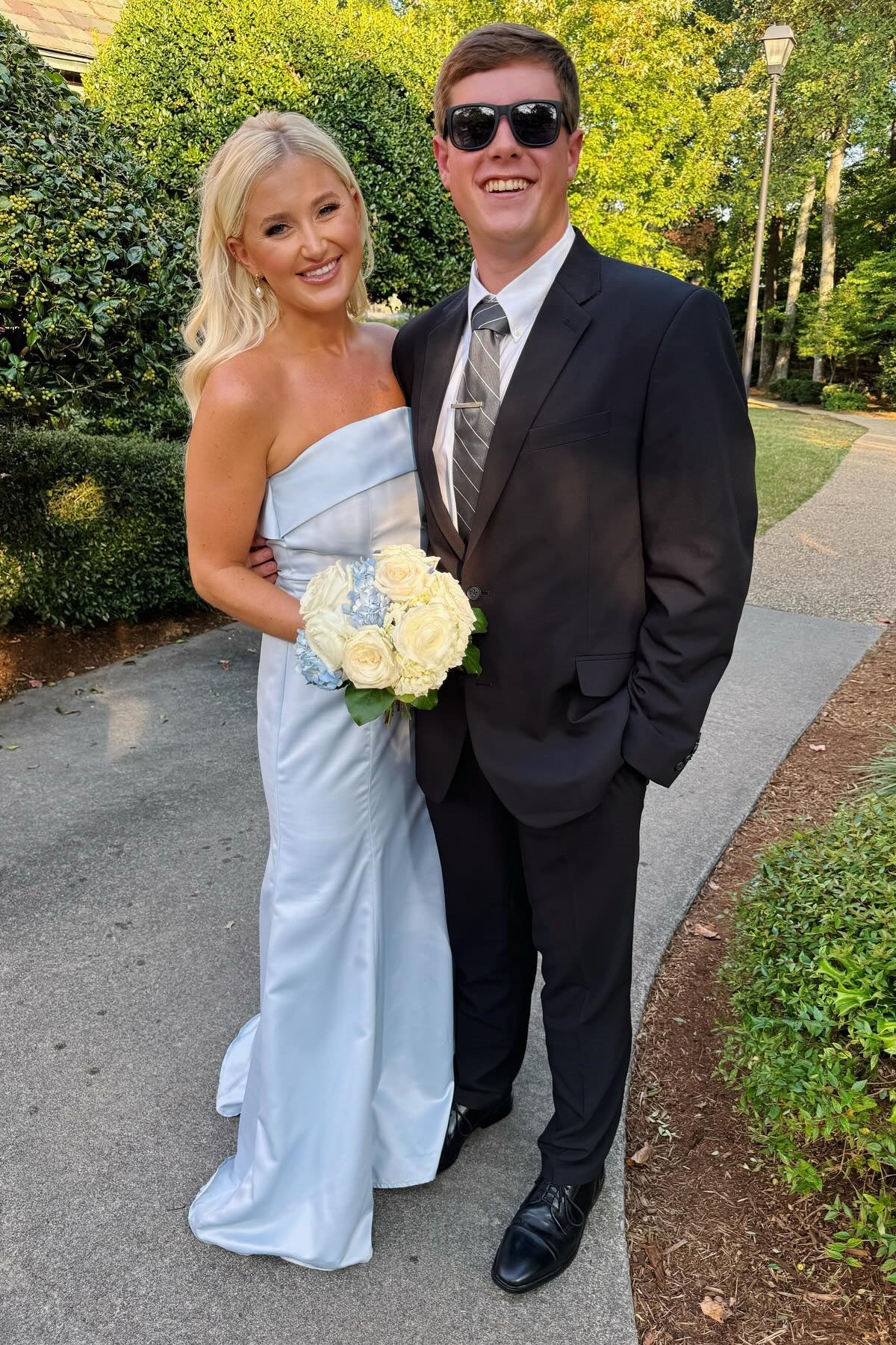 Light Blue Crepe Wedding Party Dress Satin Sheath Long Bridesmaid Gown