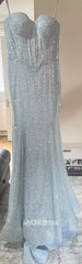 Long Light Sky Blue Prom Dresses Sequins  Mychicdress