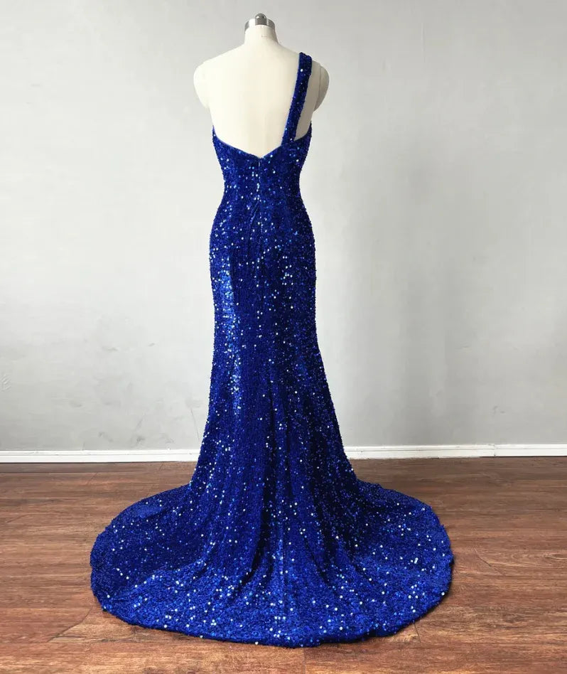 Long Mermaid Sequin Prom Dress Red One Shoulder