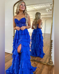 Long Tiered Pink Formal Dresses Corset Lace Prom Dress A-Line