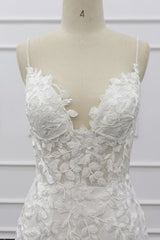 Long Mermaid Lace Beach Wedding Dress Appliques Spaghetti Strap - MyChicDress