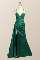 Long Mermaid Red Formal Dress Lace Straps Satin - MyChicDress