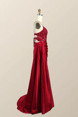 Long Mermaid Red Formal Dress Lace Straps Satin - MyChicDress