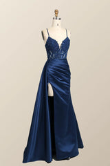 Long Mermaid Red Formal Dress Lace Straps Satin - MyChicDress