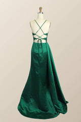 Long Mermaid Red Formal Dress Lace Straps Satin - MyChicDress