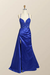 Long Mermaid Red Formal Dress Lace Straps Satin - MyChicDress