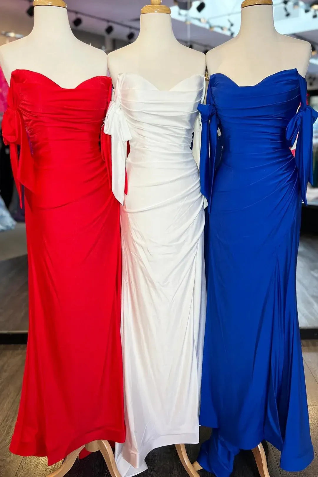 Long Mermaid Satin Formal Dress Pleated Off-Shoulder Sweetheart with Slit