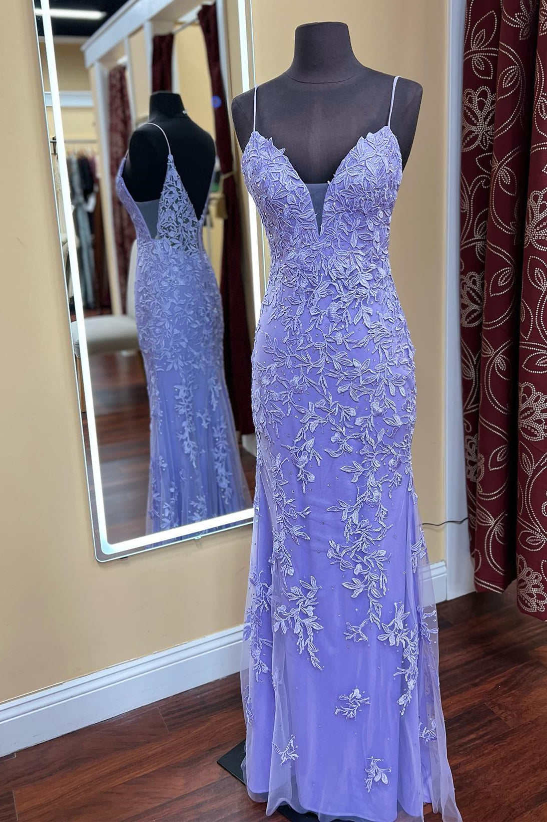Long Mermaid Straps Formal Dresses Lace Appliques - MyChicDress