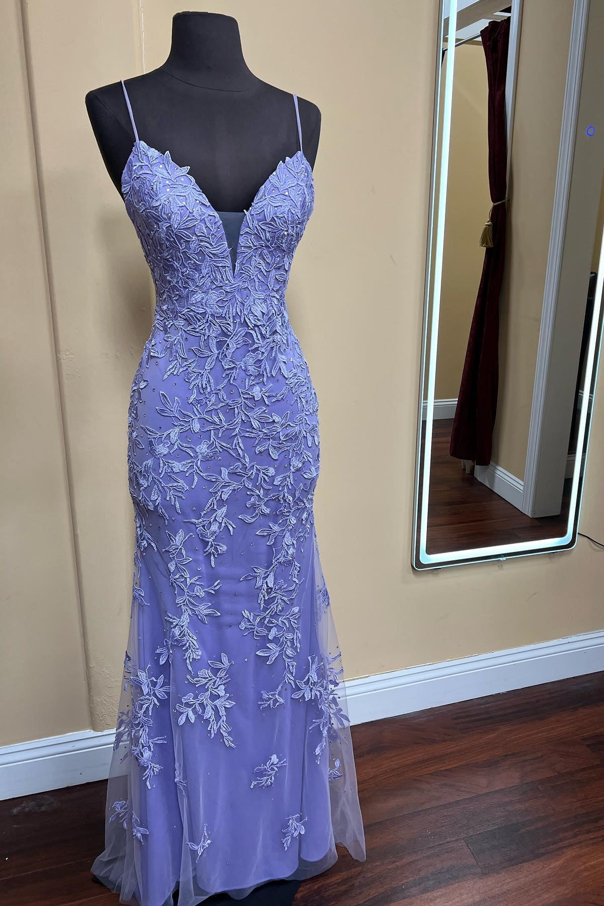 Long Mermaid Straps Formal Dresses Lace Appliques - MyChicDress