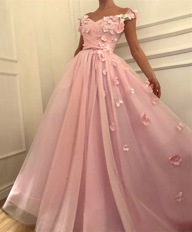 Long Pink Prom Gowns Off the shoulder