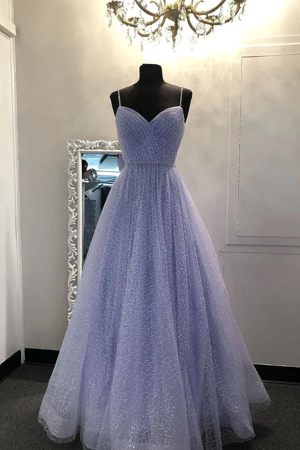 Long Sequin Lavender Sweetheart Prom Dresses