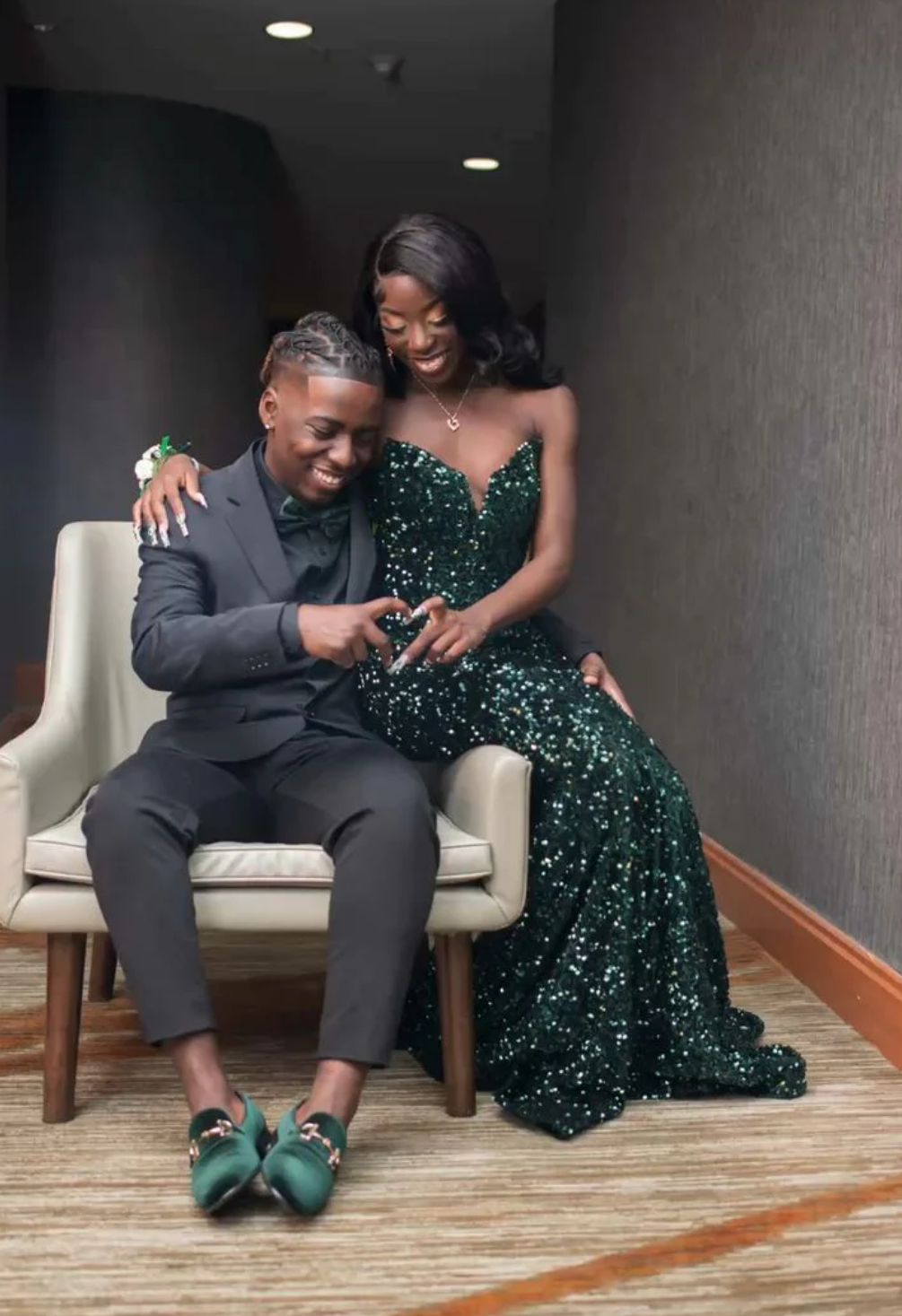 Long Sequin Prom Dress Dark Green Mermaid Formal Dresses Black Women - MyChicDress