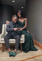 Long Sequin Prom Dress Dark Green Mermaid Formal Dresses Black Women - MyChicDress