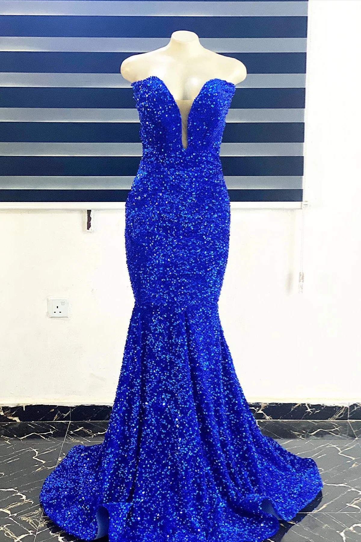 Long Strapless Sequin Formal Dress Royal Blue Mermaid - MyChicDress