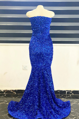 Long Strapless Sequin Formal Dress Royal Blue Mermaid