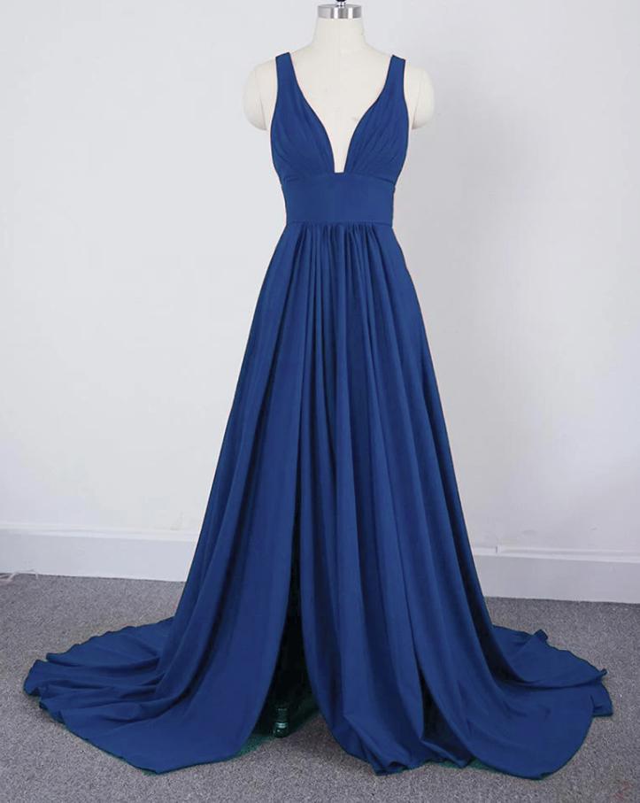 Long Straps V Neck Burgundy Beach Wedding Guest Dress High Slit - MyChicDress