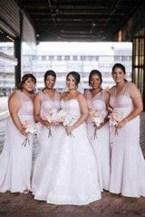 Long Tulle V-Neck Mermaid Boho White Bridesmaid Dresses - MyChicDress