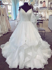Long White Tulle Wedding Dresses Spaghetti Straps Lace Up - MyChicDress