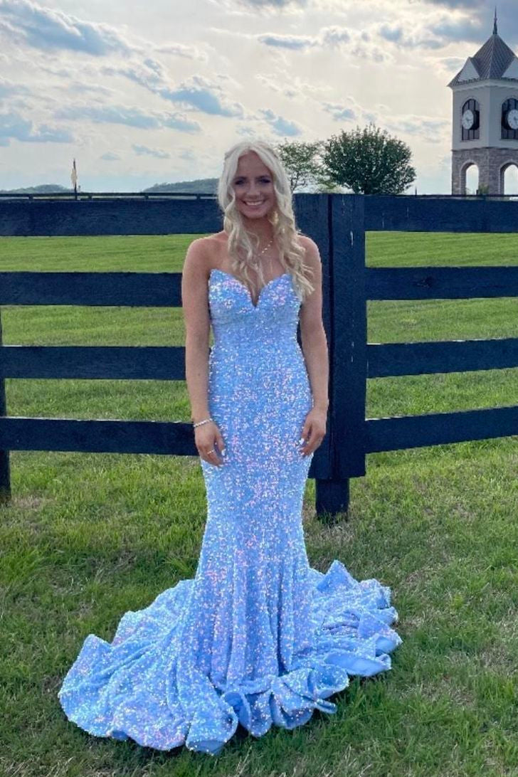 Fully Glitter Sequins Prom Dress Sweetheart Strapless Formal Gowns