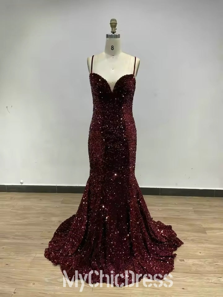 Mermaid Sweetheart Sleeveless  Sequin Prom Dresses