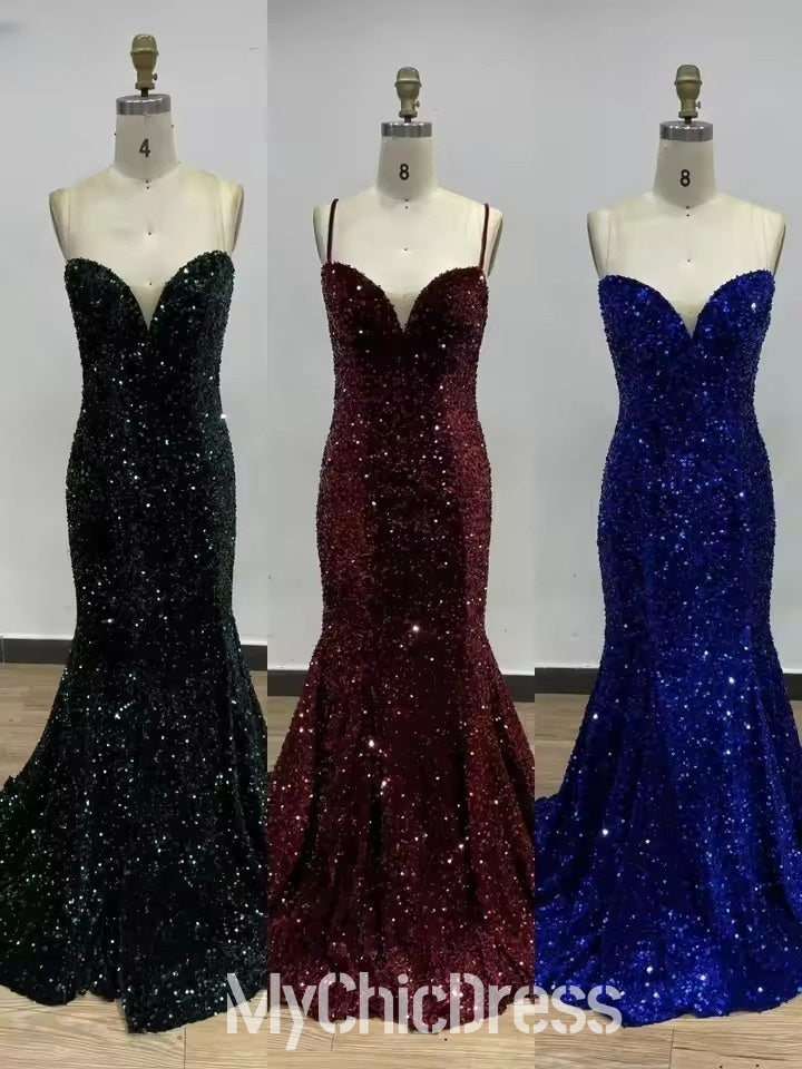 Mermaid Sweetheart Sleeveless  Sequin Prom Dresses