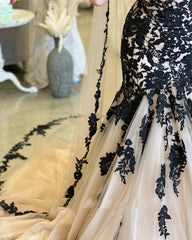 Mermaid Black Champagne Wedding Dresses Lace Strapless Sweep Train