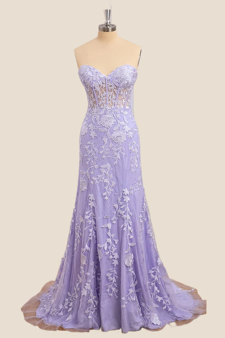 Mermaid Corset Lavender Formal Dress Lace Long - MyChicDress