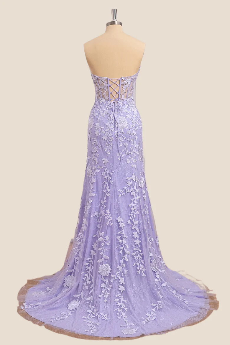 Mermaid Corset Lavender Formal Dress Lace Long - MyChicDress