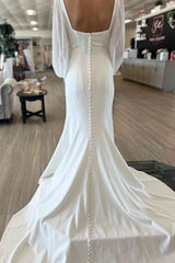 Mermaid Ivory Puffy Long Sleeves Wedding Dress Satin
