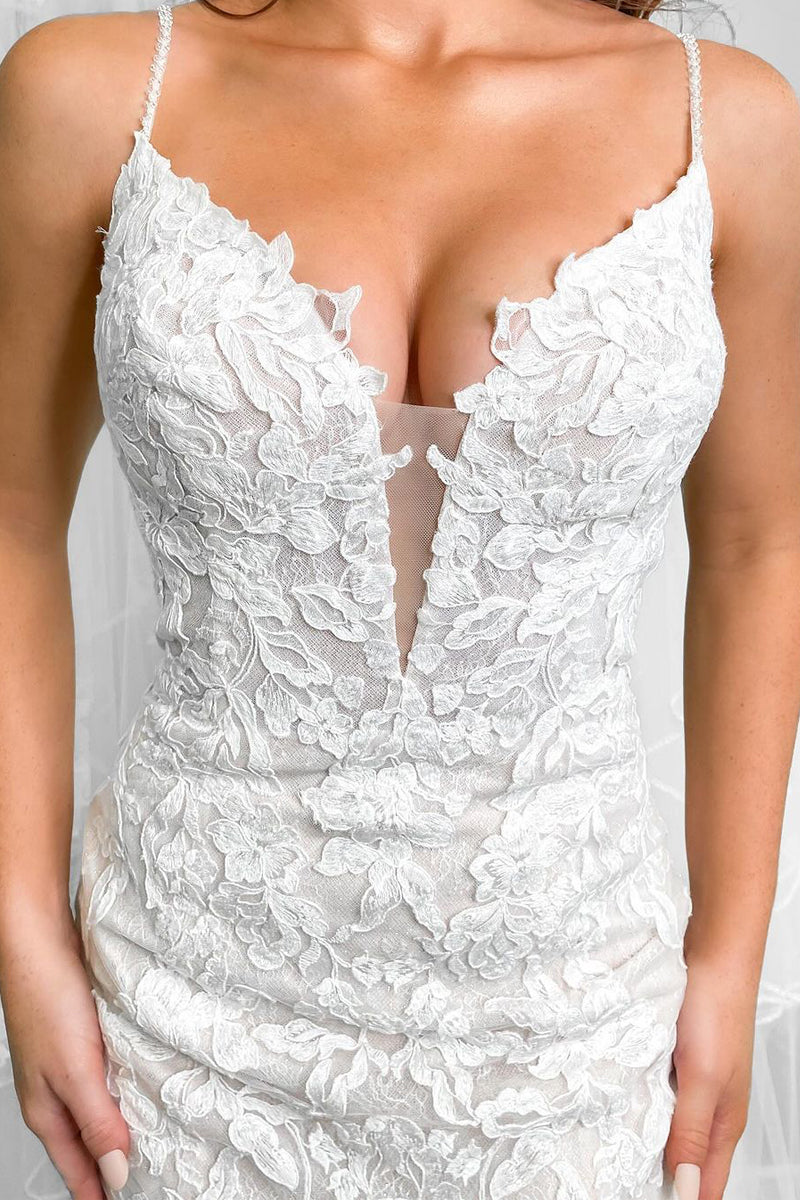 Mermaid Lace Boho Wedding Dresses Beach V Neck Sleeveless - MyChicDress