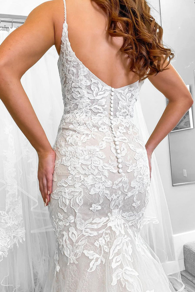 Mermaid Lace Boho Wedding Dresses Beach V Neck Sleeveless - MyChicDress