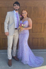 Mermaid Lace Formal Dress Lilac Spaghetti Straps Long - MyChicDress