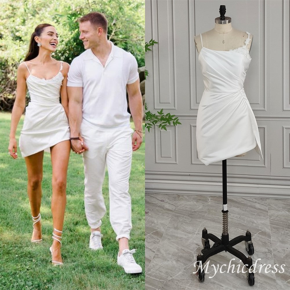 Mermaid Mini Short Wedding Dress Spaghetti Straps with Appliques - MyChicDress