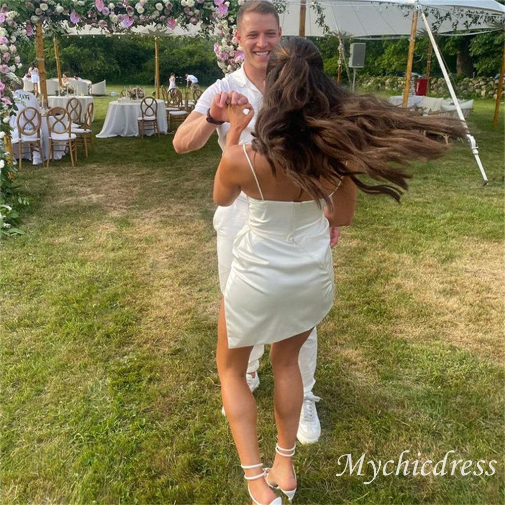 Mermaid Mini Short Wedding Dress Spaghetti Straps with Appliques - MyChicDress