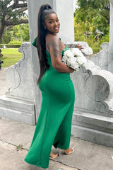 Mermaid One-Shoulder Emerald Green Wedding Guest Dress with Ruffles