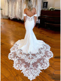 Mermaid Satin Lace Formal Wedding Dresses Off the Shoulder Sleeveless