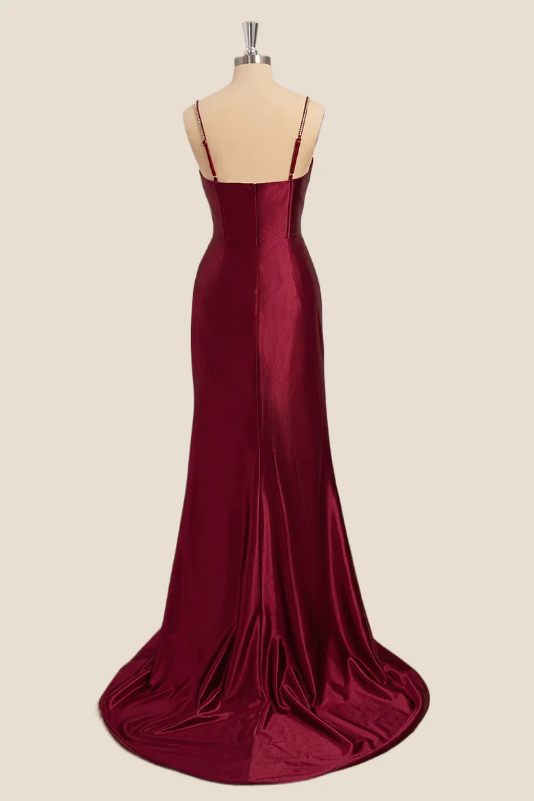 Mermaid Straps Wine Red Long Formal Dress for Wedding Guests - MyChicDress