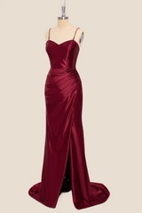 Mermaid Straps Wine Red Long Formal Dress for Wedding Guests