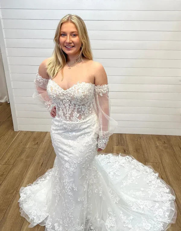 Mermaid Sweetheart Lace Vintage Wedding Gown With Detachable Sleeves - MyChicDress