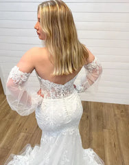Mermaid Sweetheart Lace Vintage Wedding Gown With Detachable Sleeves - MyChicDress