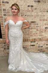 Mermaid White Off-the-Shoulder Wedding Dress Appliques - MyChicDress