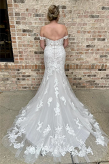 Mermaid White Off-the-Shoulder Wedding Dress Appliques - MyChicDress