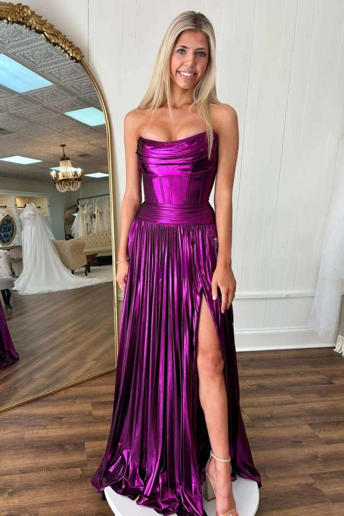 Metallic Purple Prom Queen Dress Strapless Mermaid Mychicdress