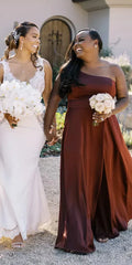 Mismatched Burgundy Formal Bridesmaid Dresses Stretch Satin Fall Wedding