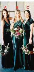 Mismatched Cheap Long Velvet Bridesmaid Dresses Green Mermaid Sleeveless