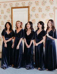 Mismatched Navy Blue Winter Bridesmaid Dresses Velvet Wedding Guest Dress