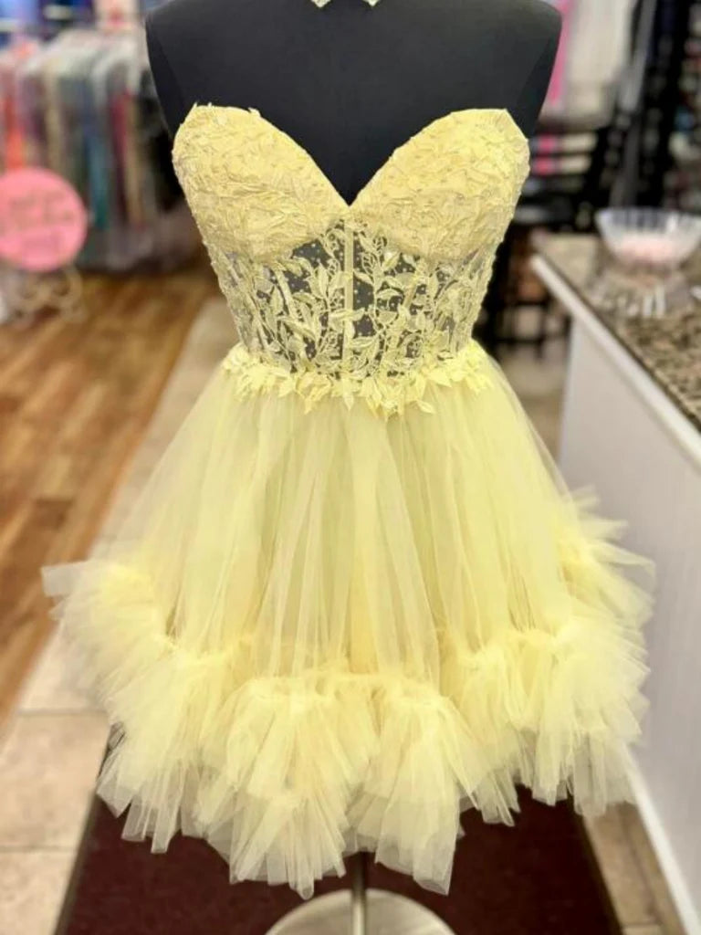 New A Line Lace Pink Homecoming Dresses with Ruffles Sweetheart