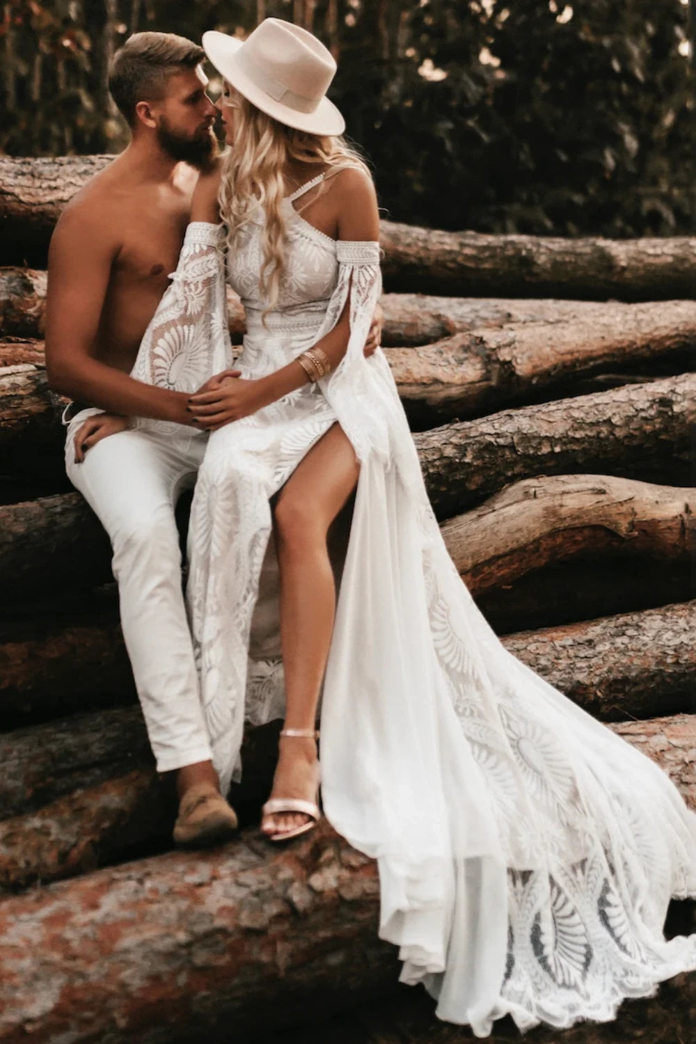 New Arrival Boho Beach Wedding Dresses Lace Mermaid with Sleeves - MyChicDress